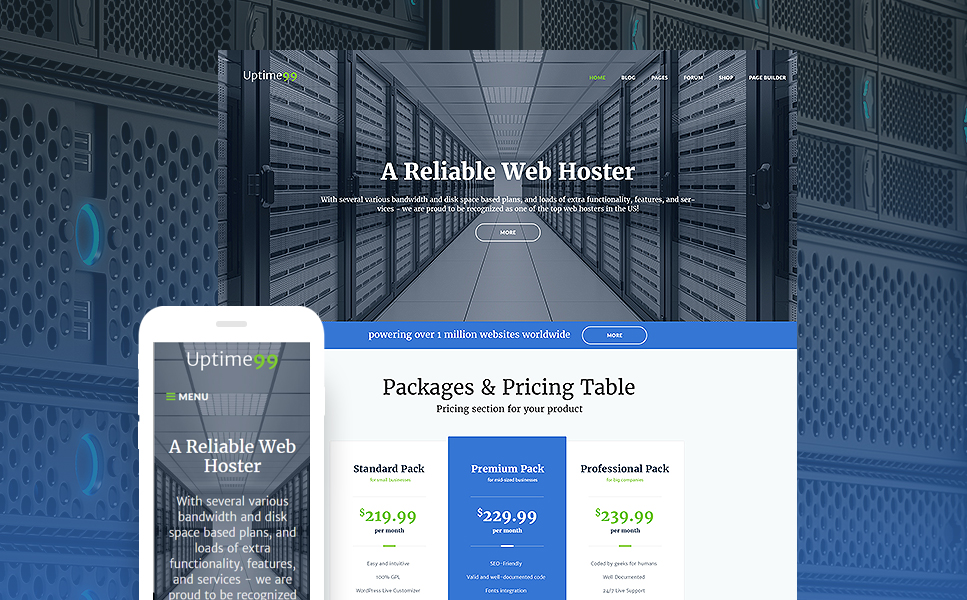 Uptime99 - Web Hosting WordPress Theme New Screenshots BIG