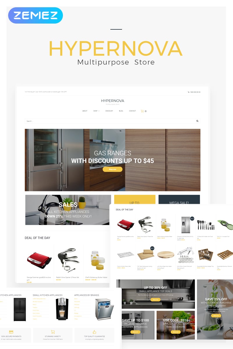WooCommerce Theme namens "Hypernova - Store Multipurpose Minimal Elementor" #61251