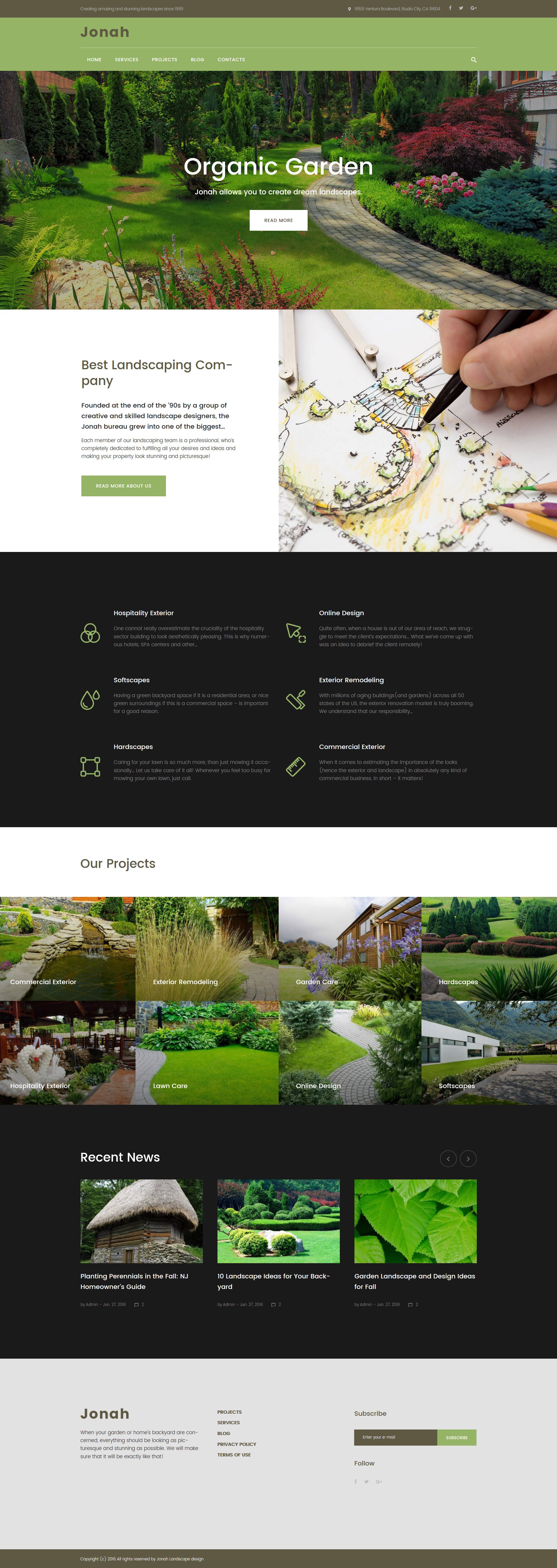 "Jonah - Landscape Design and Lawn Mowing" 响应式WordPress模板 #61319