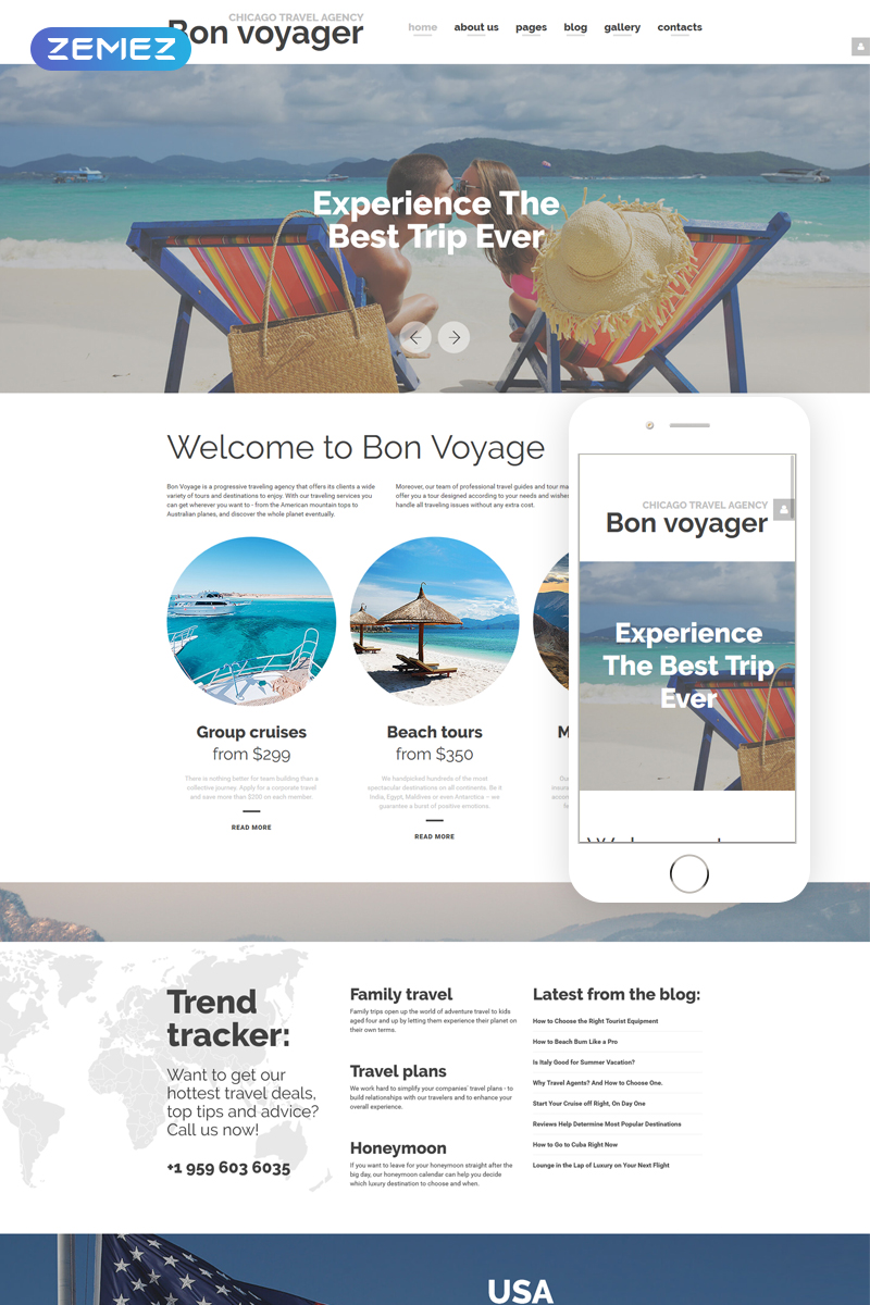 Joomla Vorlage namens "Bon Voyage - Travel Agency & Vacation planning Responsive" #61329
