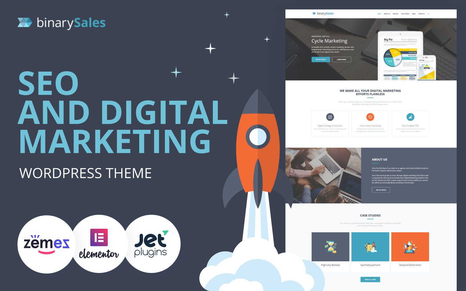"BinarySales - SEO & Digital Marketing WordPress Theme" Responsive WordPress thema №62041