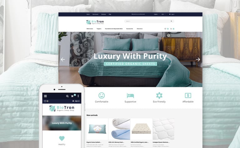 BioTron - Organic Sleep Supplies Shop Responsive Bootstrap Magento Template Big Screenshot BioTron - Organic Sleep Supplies Shop Responsive Magento Theme New Screenshots BIG