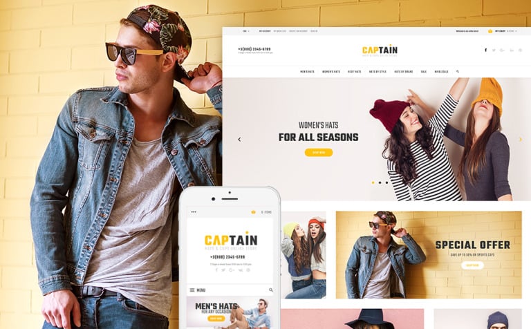 Captain - Hats and Caps Online Store Responsive Magento Theme Big Screenshot Captain - Hats and Caps Online Store Magento Theme New Screenshots BIG