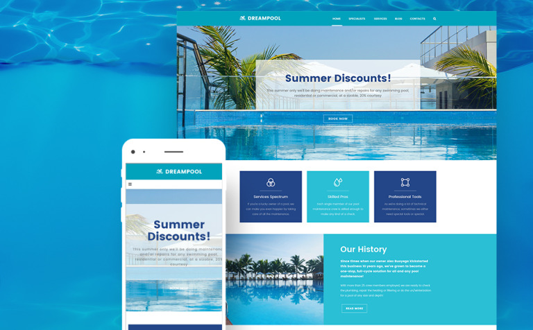 Dream Pool - Pool Cleaning & Pool Repair Parallax WordPress Theme Big Screenshot Dream Pool - Pool Cleaning & Pool Repair WordPress Theme New Screenshots BIG