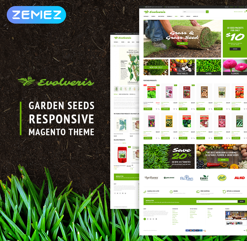 "Evolveris - Gardening Store" - адаптивний Magento шаблон №62091