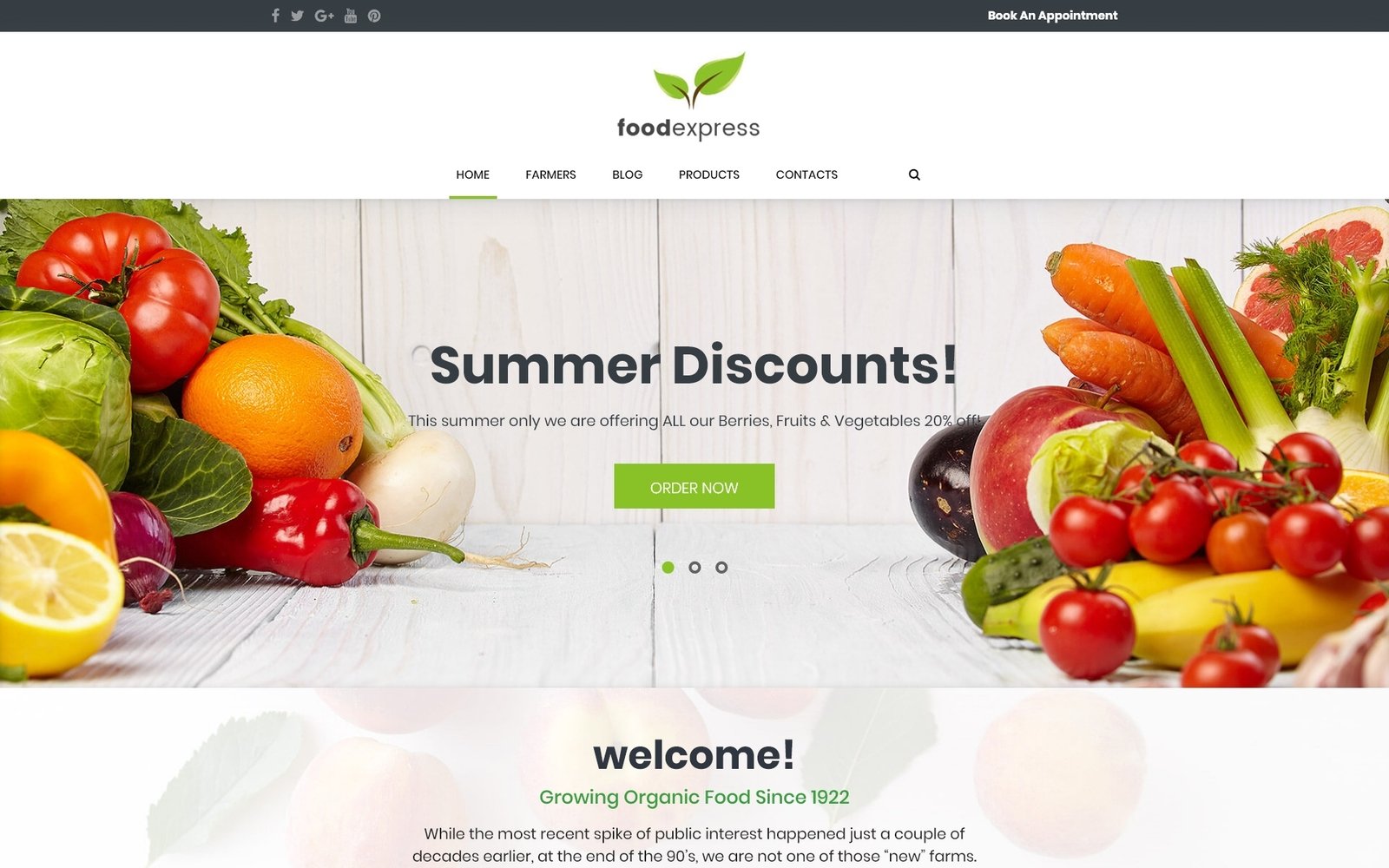 "Food Express - Agriculture & Farm" - адаптивний WordPress шаблон №62033