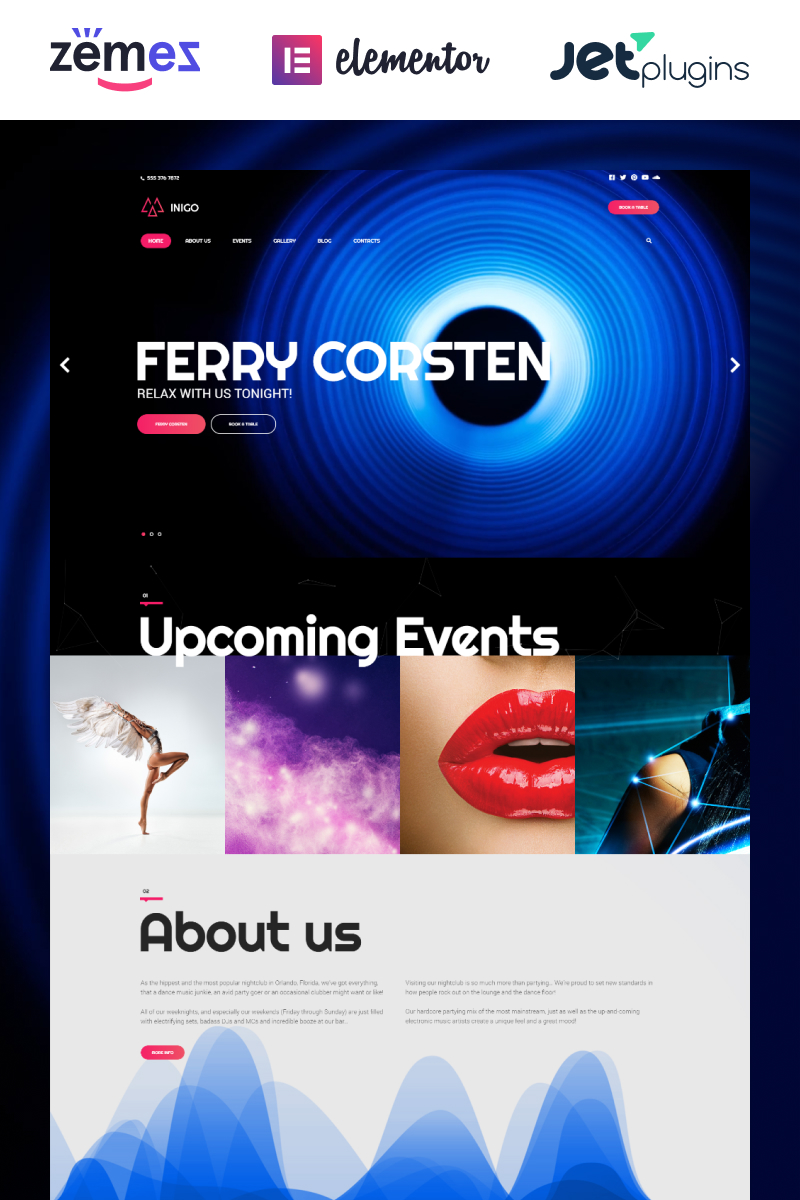 Responsivt Inigo - Night Club Responsive WordPress-tema #62043