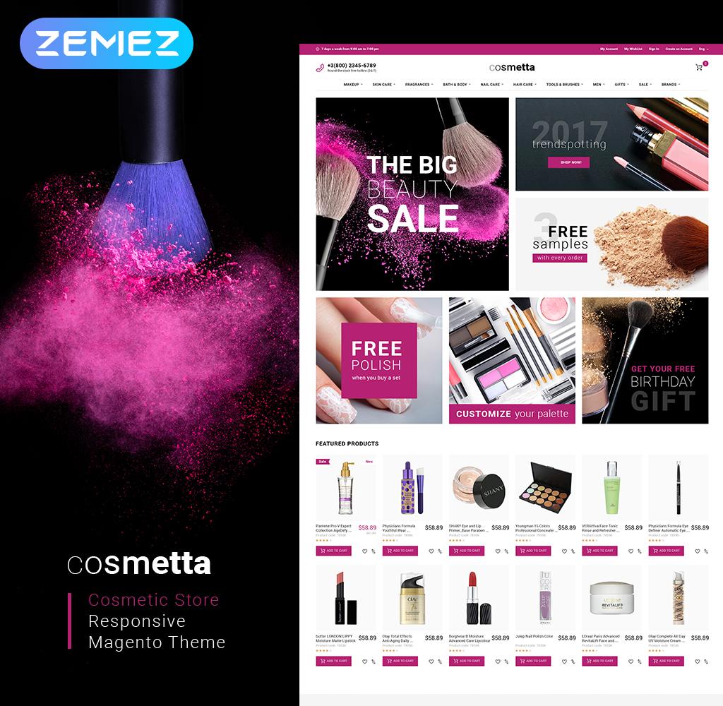 Tema Magento "Cosmetta - Cosmetics Store" #62093