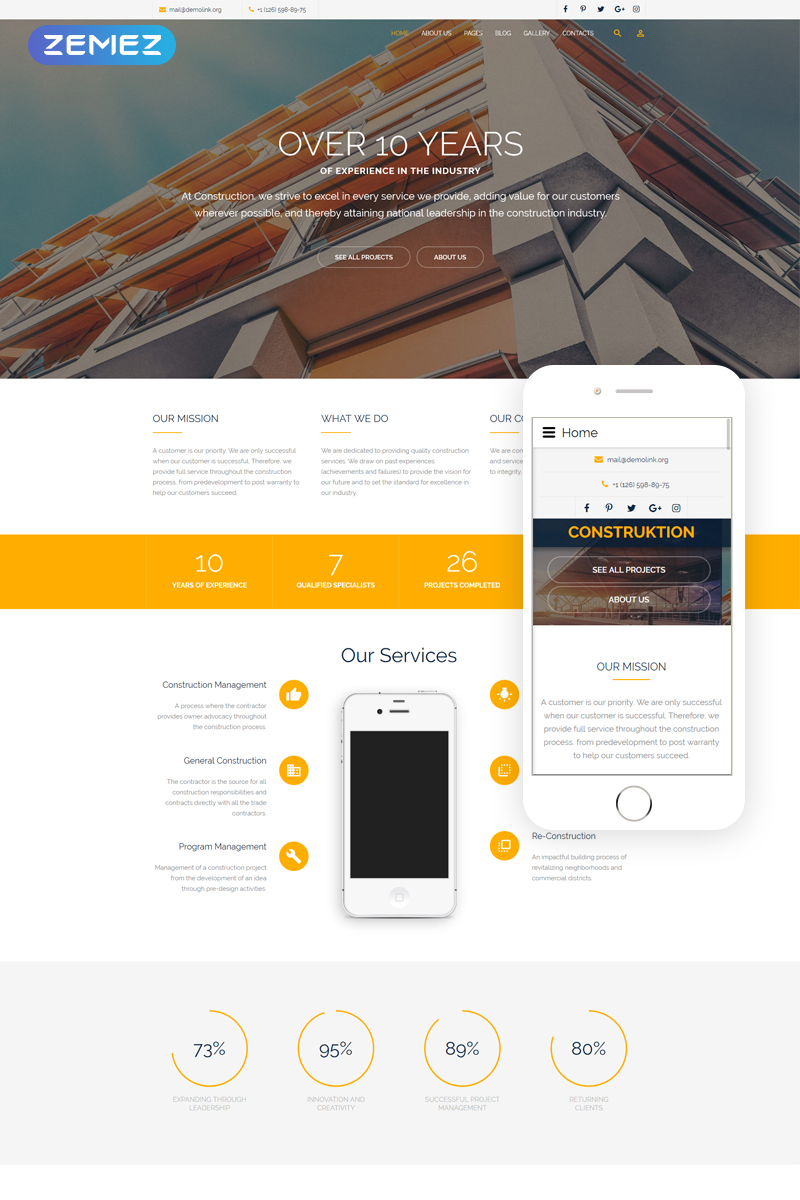 "Construction Company Responsive" Responsive Joomla Template №62159 - screenshot