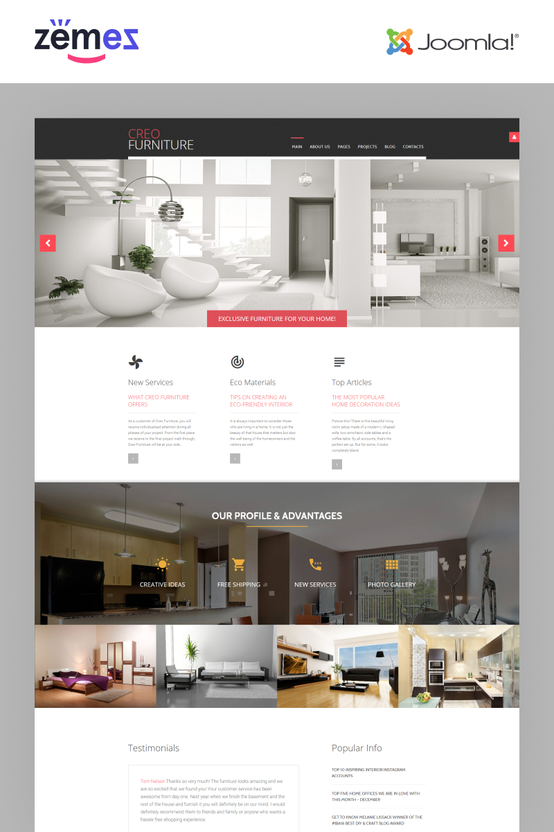 "Creo Furniture - Furniture Multipage Creative" Responsive Joomla Template №62149