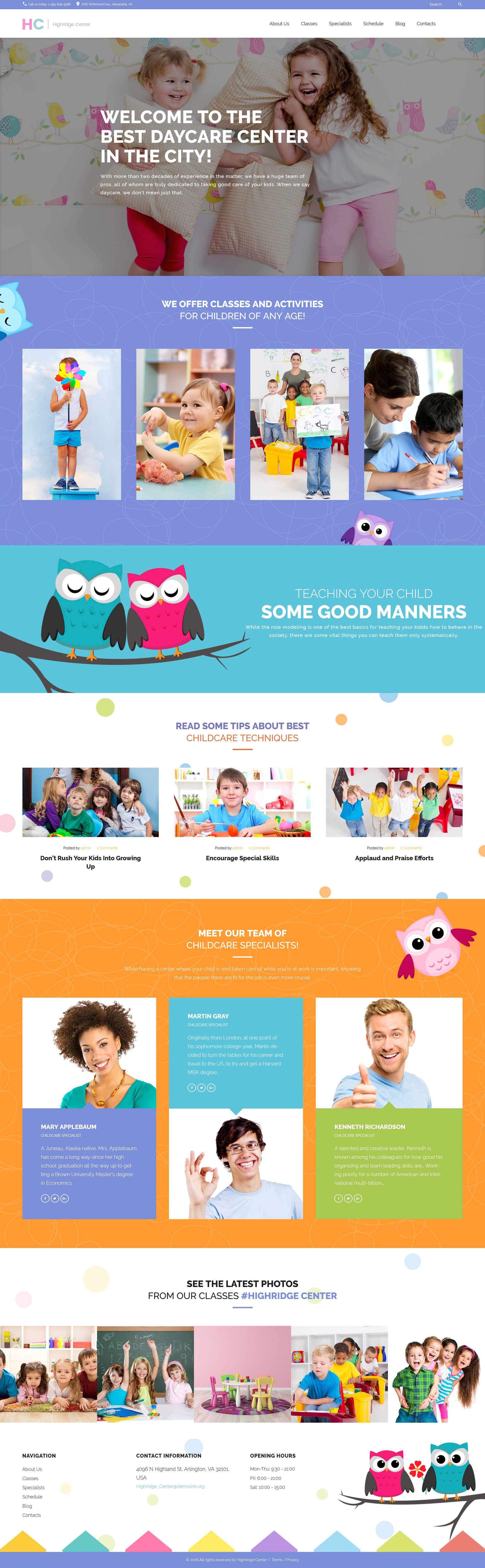 Highridge Center - Kindergarten & Child Care WordPress Theme Tema WordPress №62115
