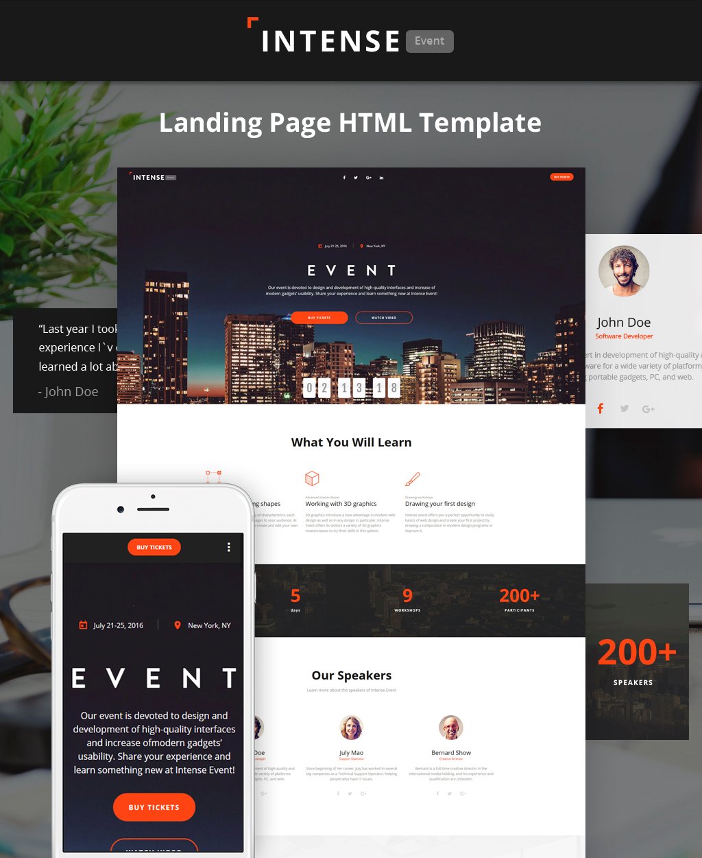 "Intense - Event Planner HTML5" Responsive Landingspagina Template №62198 - screenshot
