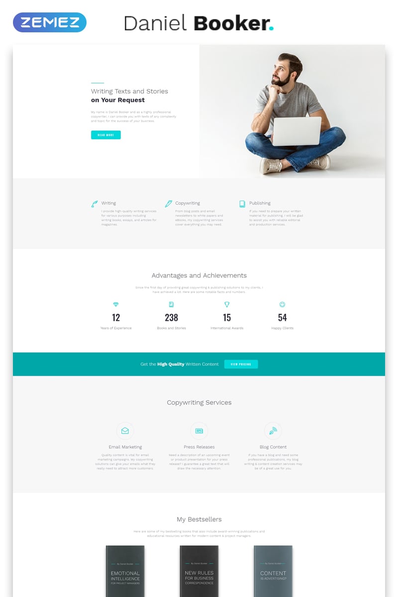 "James Brown - portfolio personnel d'écrivain multipage" modèle web adaptatif #62125