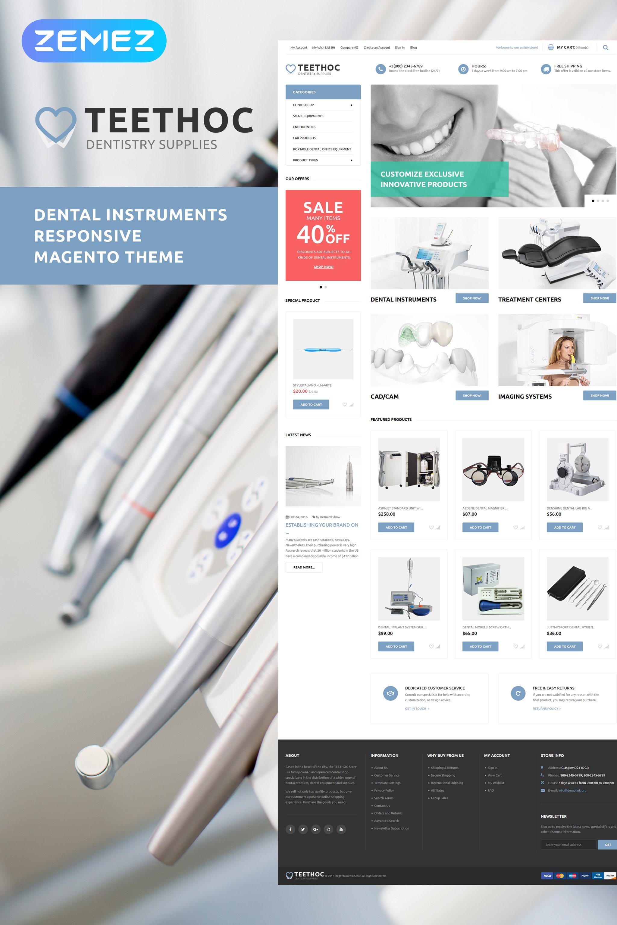 Magento Theme namens "Teethoc - Dental Instruments" #62105