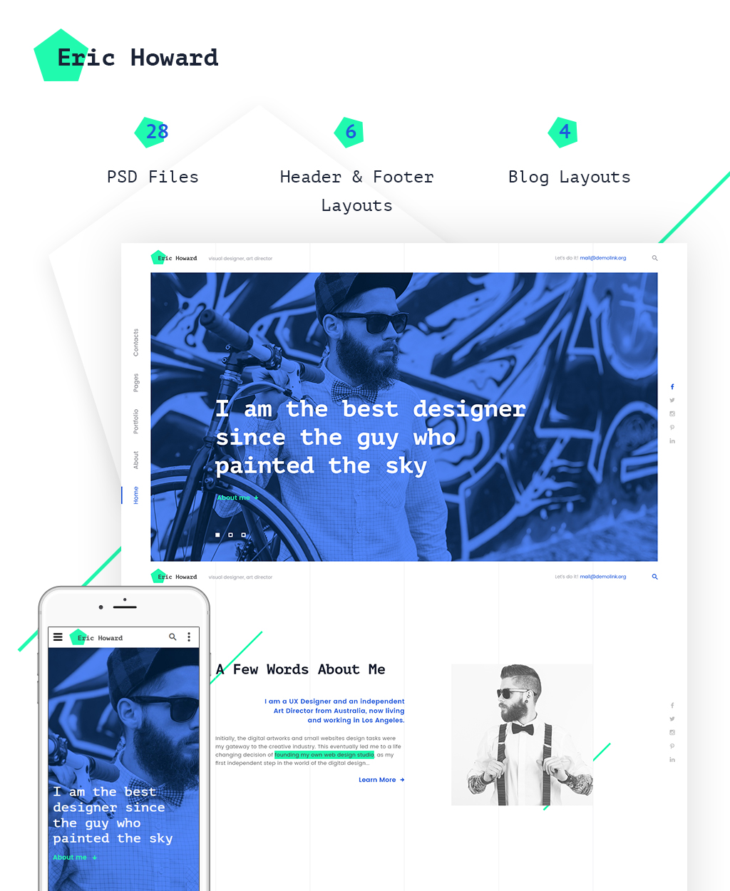 Responsive Eric Howard - Web Designer Portfolio Multipage Web Sitesi #62108 - Ekran resmi
