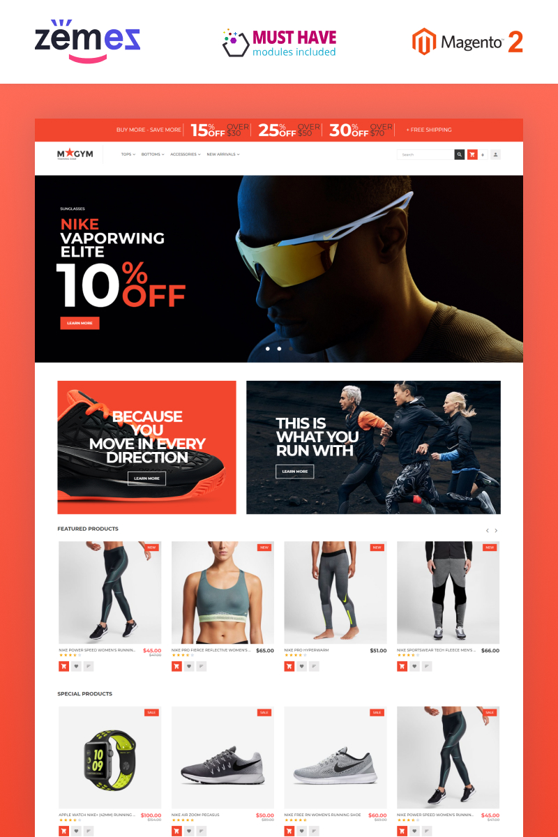 Tema Magento Responsive #62103 "MyGym - Sports Training Gear Store Theme"