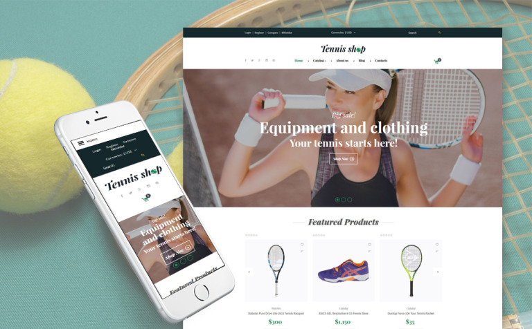 Tennis Shop Bootstrap VirtueMart Template Big Screenshot Tennis Shop VirtueMart Template New Screenshots BIG