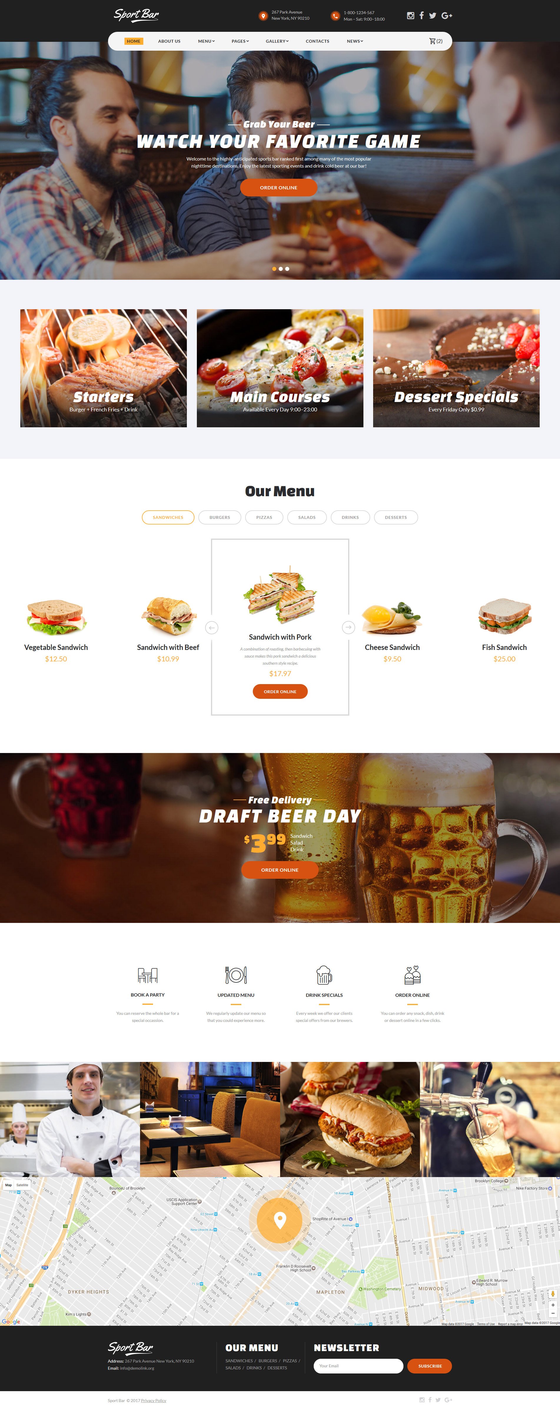 Website Vorlage namens "Sportsbar & Restaurant" #62173
