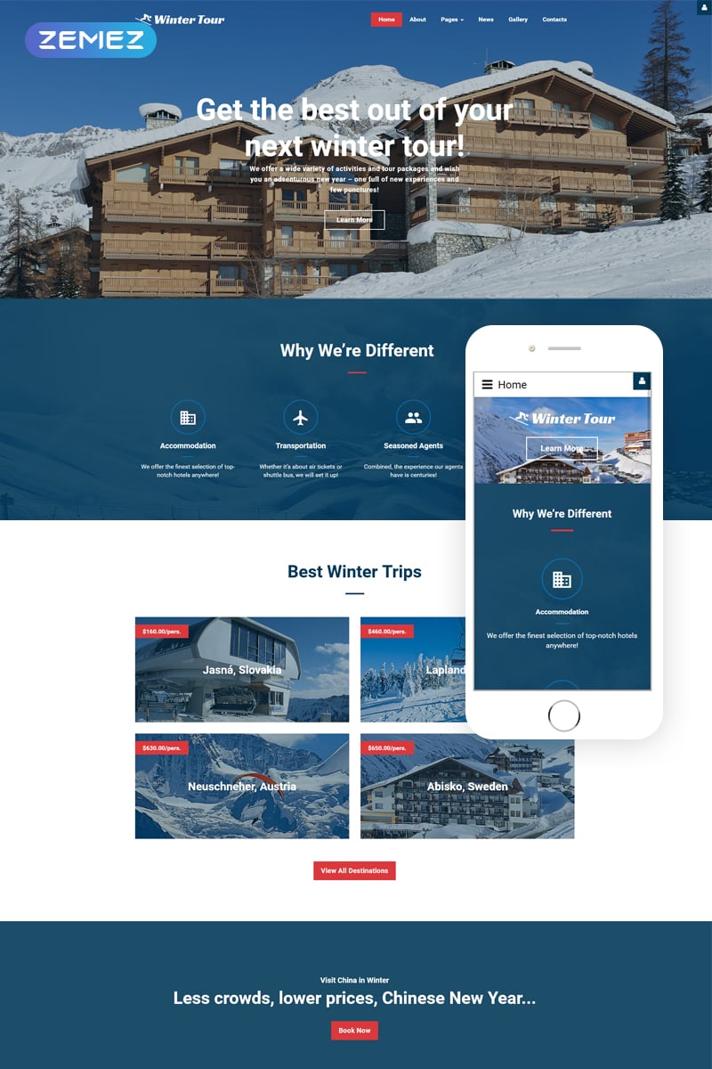 "Winter Tour - Travel Agency Responsive" - адаптивний Joomla шаблон №62161