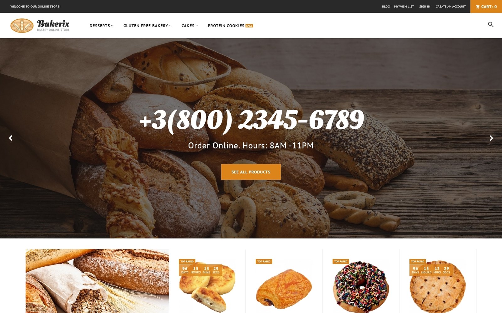 "Bakerix - Bakery & Cakes Responsive" Responsive Magento Thema №62282
