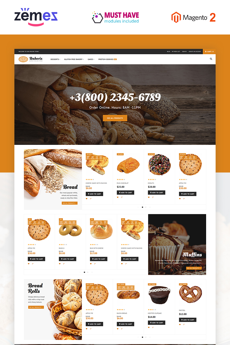 "Bakerix - Bakery & Cakes Responsive" Responsive Magento Thema №62282 - screenshot
