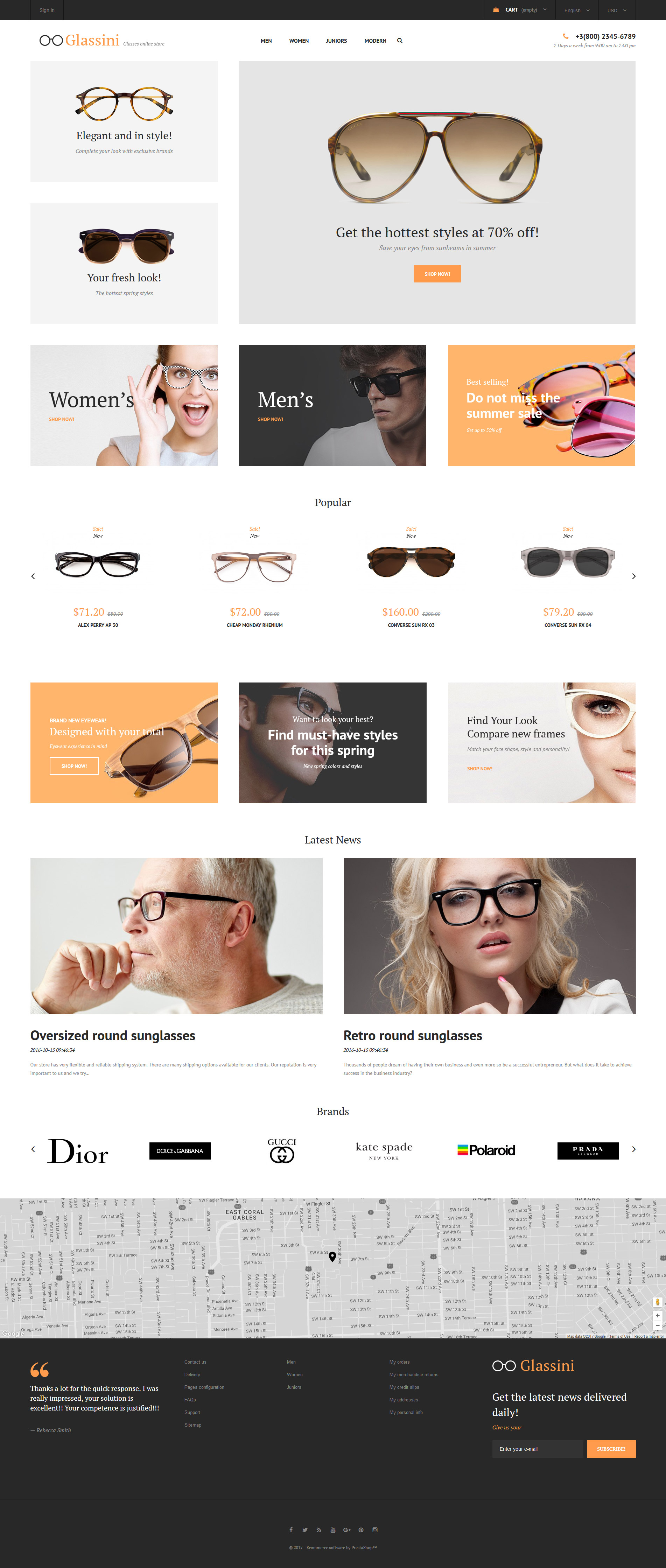 "Glassini - Glasses Store Responsive" Responsive PrestaShop Thema №62279 - screenshot