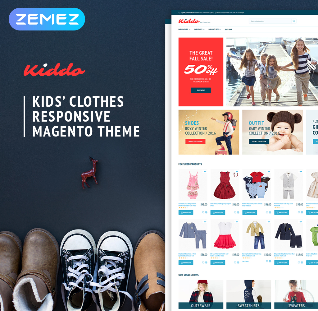 "Kiddo - Kids Fashion" - адаптивний Magento шаблон №62280 - скріншот