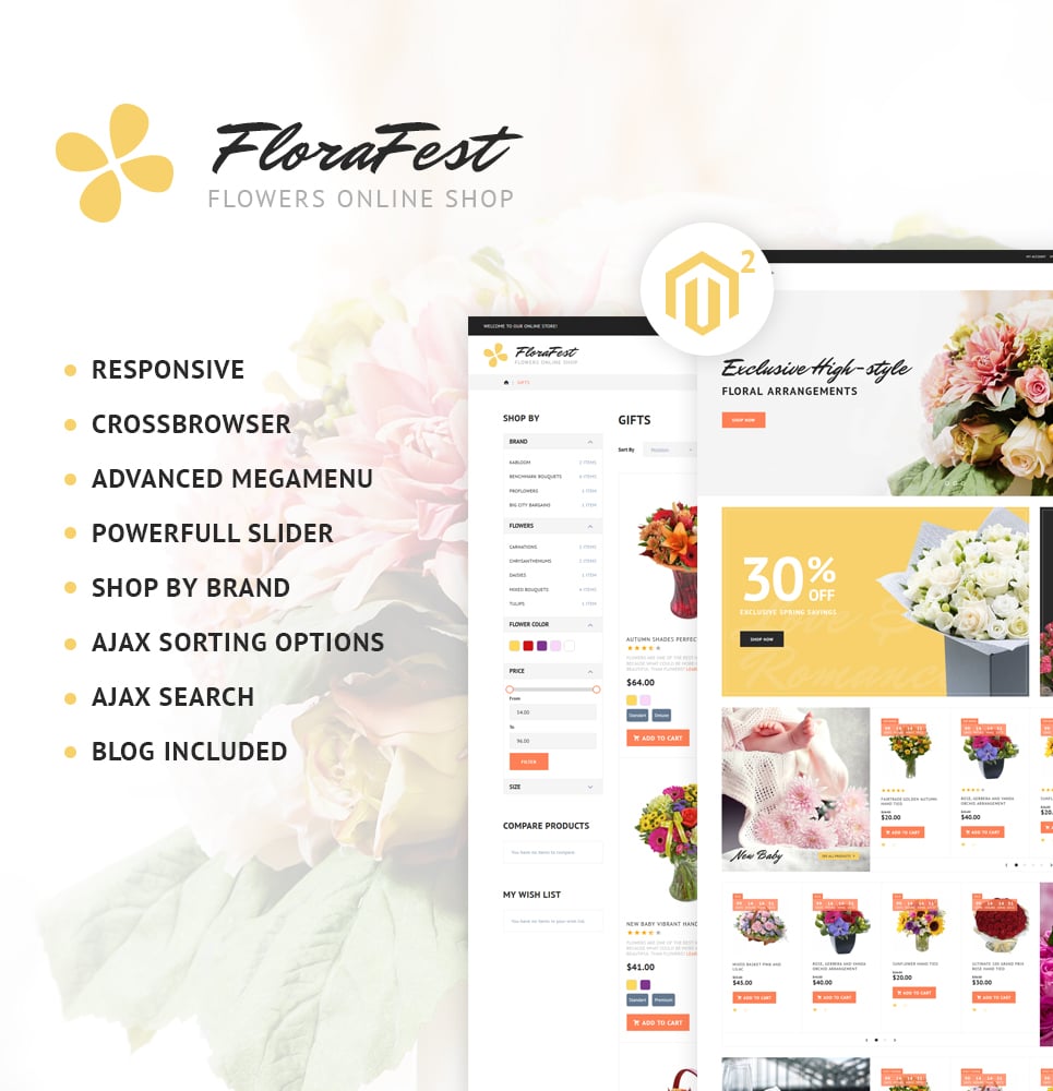 Magento Theme namens "FloraFest - Flower Shop Responsive" #62284 - Screenshot