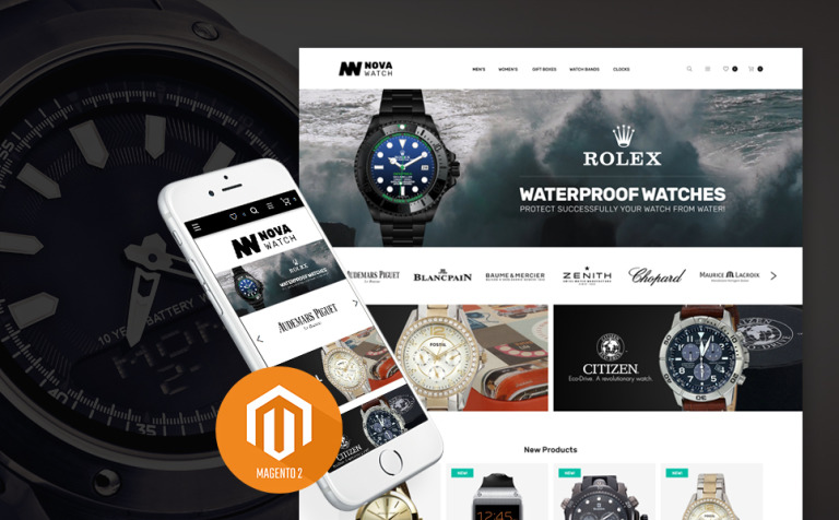 NovaWatch - Watches Store Responsive Responsive Magento Template Big Screenshot NovaWatch - Watches Store Responsive Magento Theme New Screenshots BIG