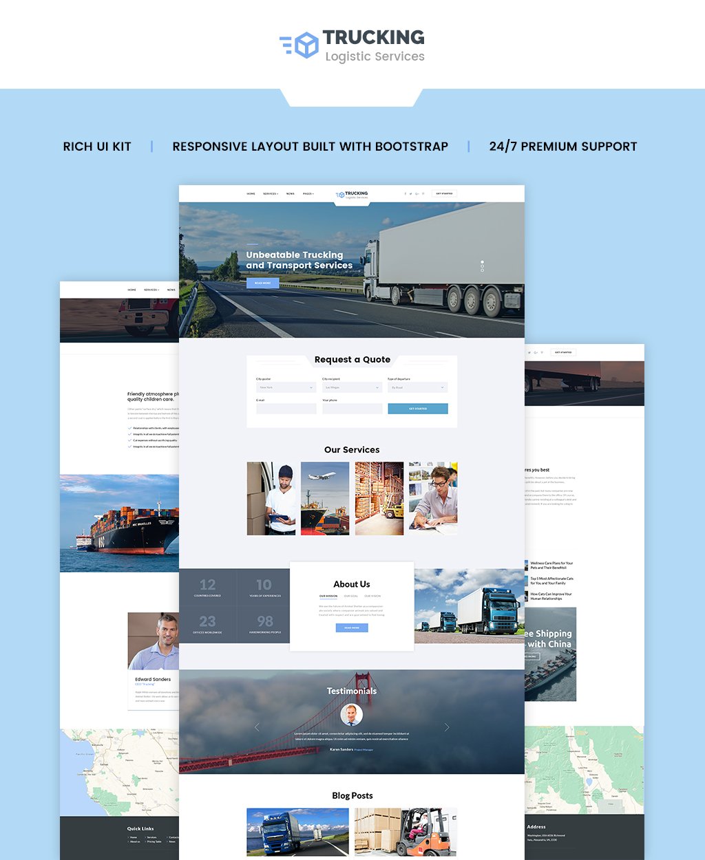 Responsive Trucking - Logistics & Transportation Services HTML Web Sitesi #62264 - Ekran resmi