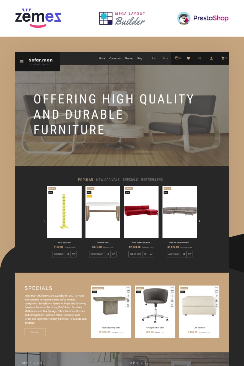 "Sofarman - Design d'intérieur" thème PrestaShop adaptatif #62223 - screenshot