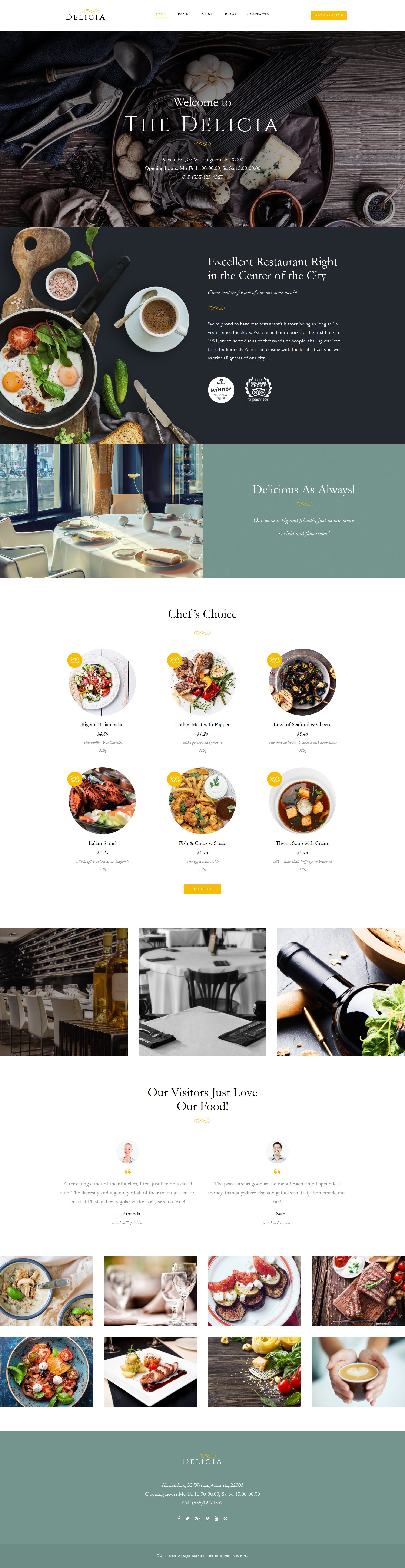 "Delicia - Restaurant Responsive" 响应式WordPress模板 #62386