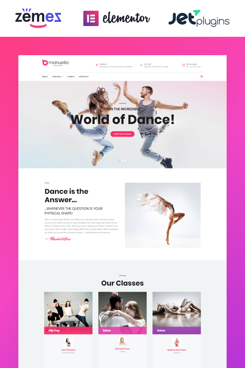 "Emanuella - Dance School Responsive" 响应式WordPress模板 #62312