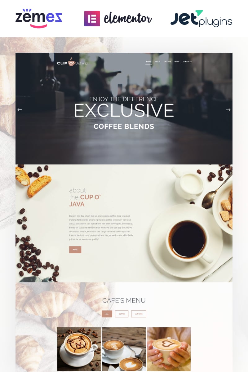 "Cup o' Java - Coffee Shop Responsive" Responsive WordPress thema №62476 - screenshot