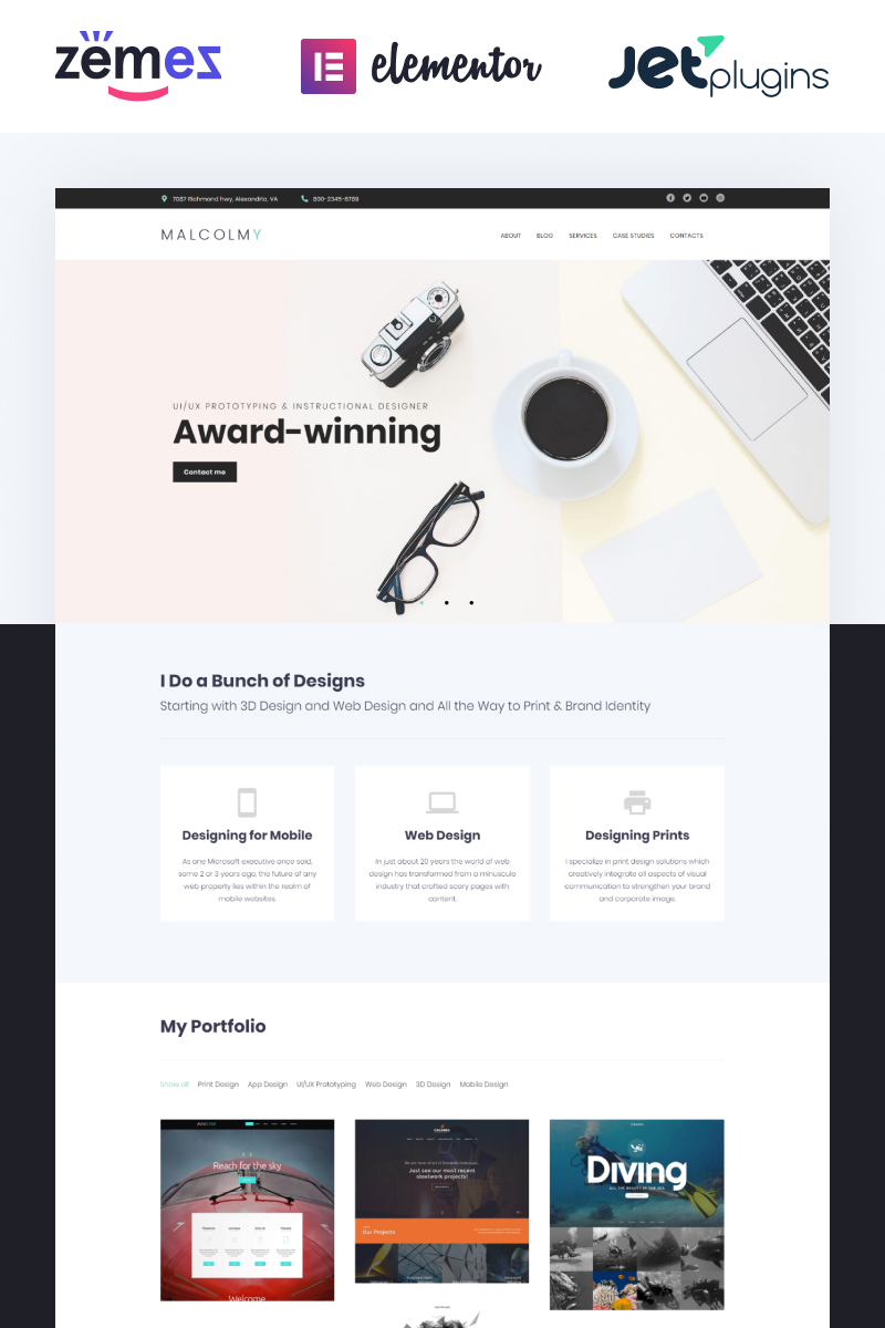 "Personal Web Designer Portfolio" - адаптивний WordPress шаблон №62455