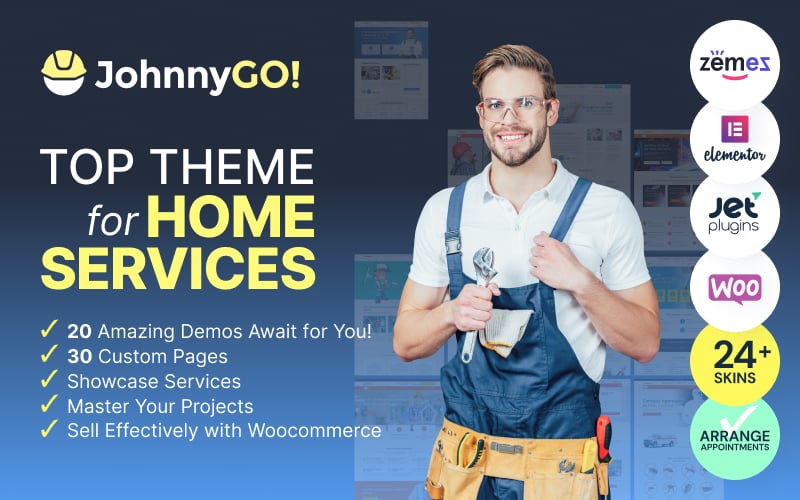"JohnnyGo - Multipurpose Home Services" Responsive WordPress thema №62555