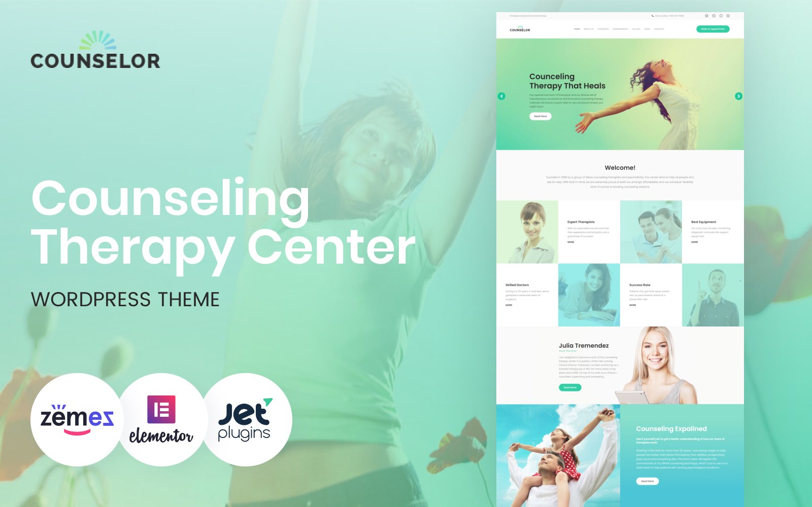 "Counselor - Counseling Therapy Center Responsive WordPress Theme" Responsive WordPress thema №63388