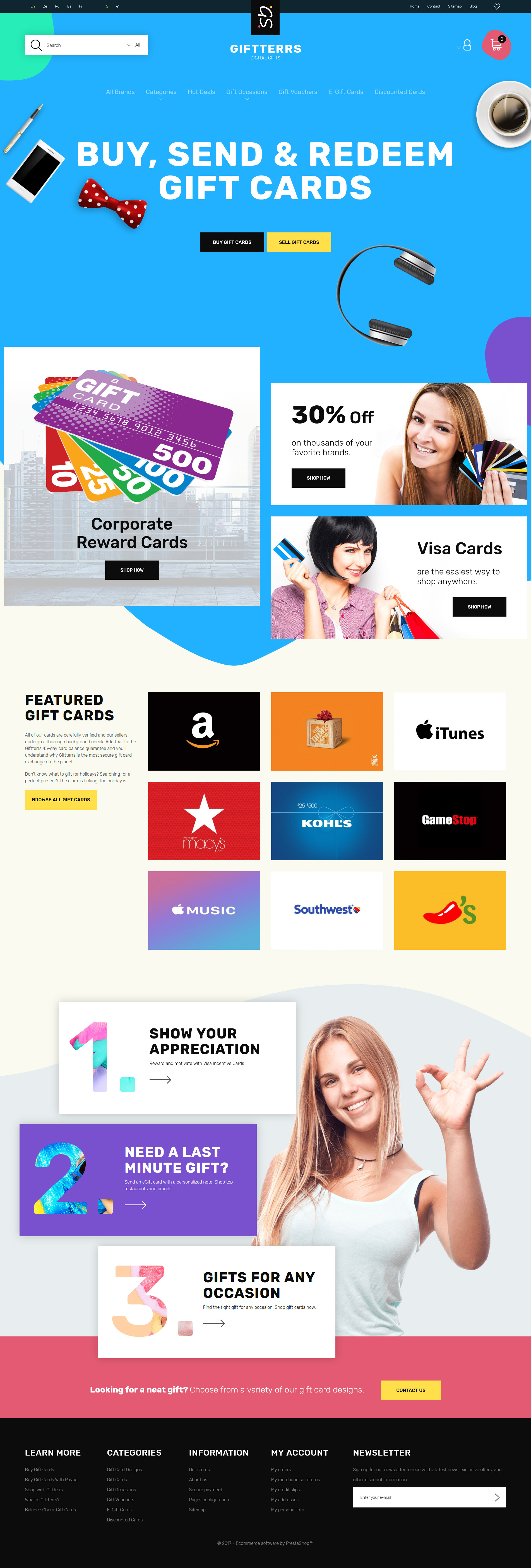 "Giftterrs - Gift Cards for Any Purpose" - адаптивний PrestaShop шаблон №63340 - скріншот