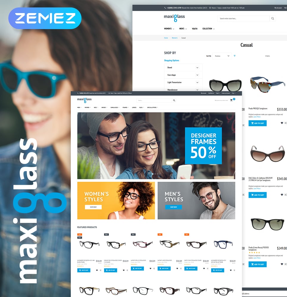 Magento Theme namens "MaxiGlass - Optometric Store" #63399
