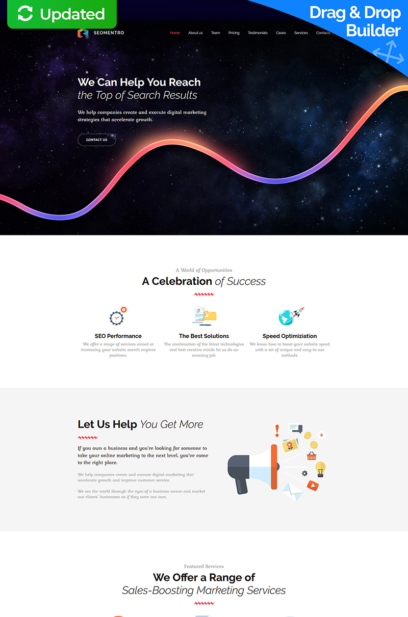 Plantilla Moto CMS 3 "Seomentro - SEO & Digital Marketing Agency" #63461 - captura de pantalla