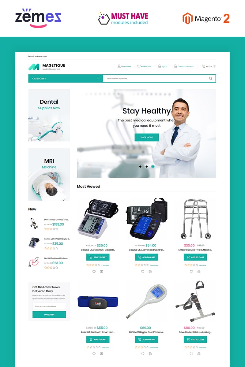 "Magetique - Medical Equipment" - адаптивний Magento шаблон №63512