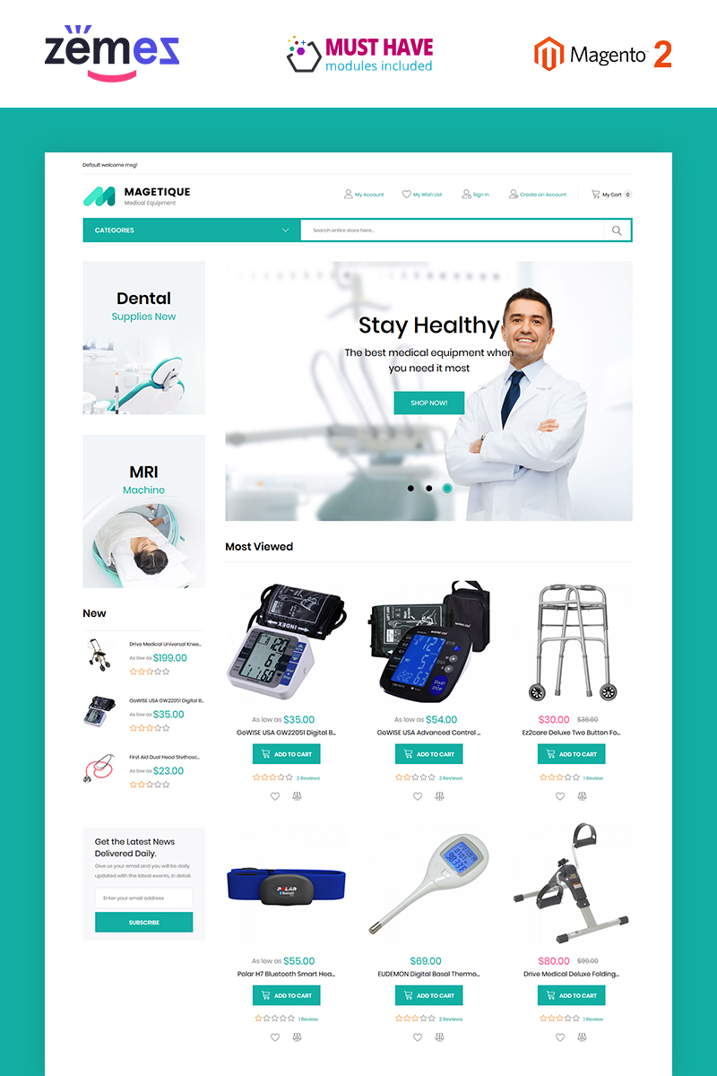 Modello Magento Responsive #63512 "Magetique - Medical Equipment"