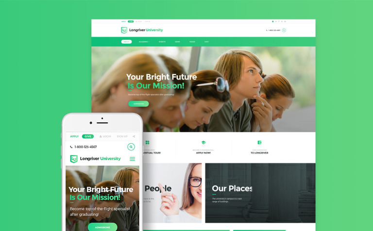 Longriver University Responsive Parallax WordPress Template Big Screenshot Longriver University Responsive WordPress Theme New Screenshots BIG