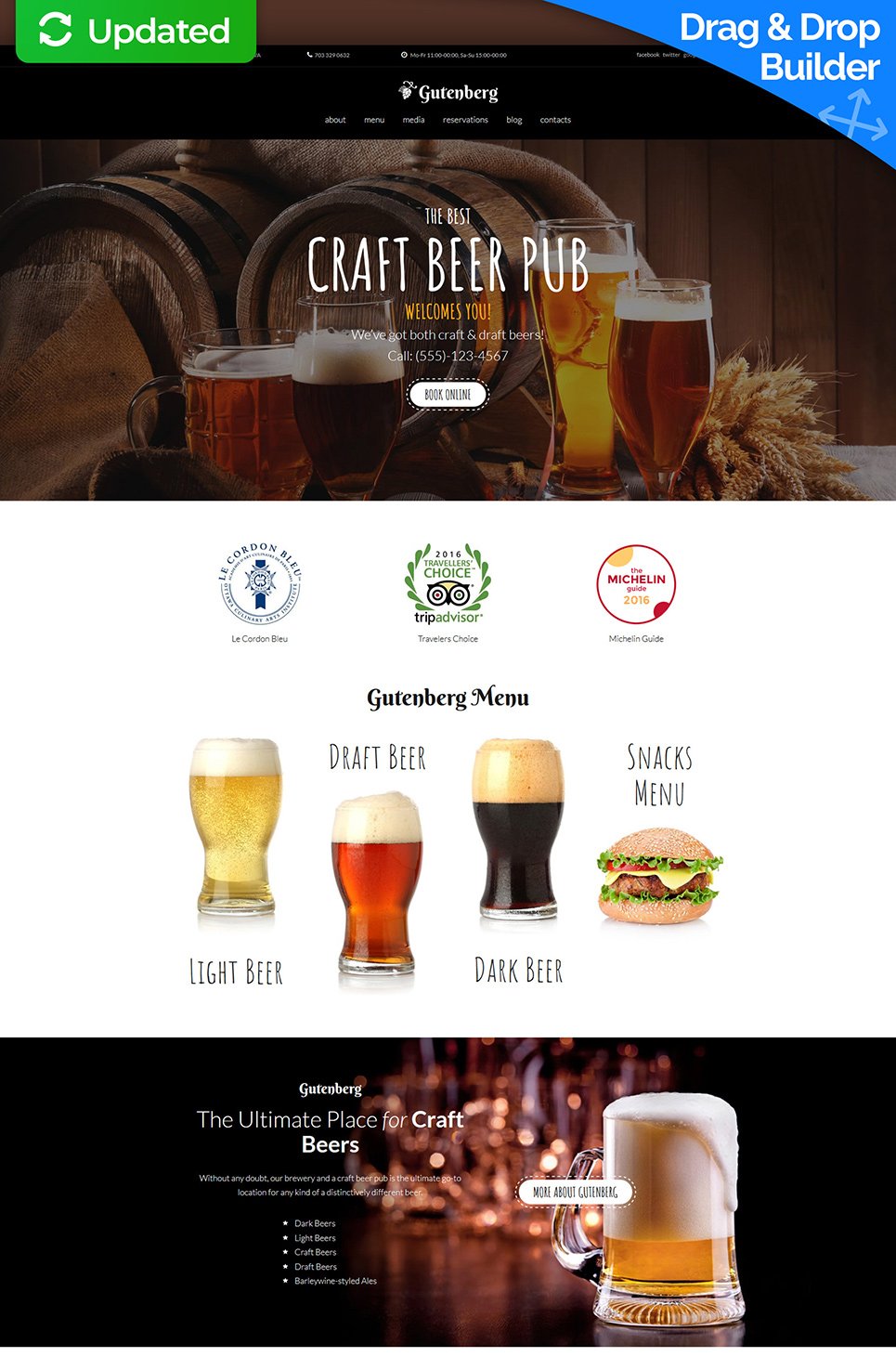 GutenBerg - Craft Beer Pub Moto CMS 3 Template New Screenshots BIG