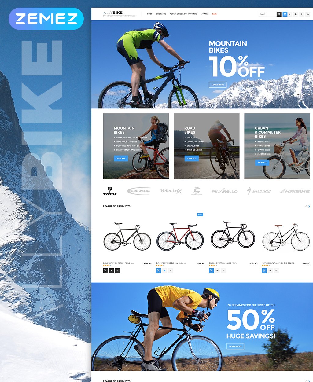 "AllyBike - Cycling Supplies Store Responsive" thème Magento adaptatif #63977