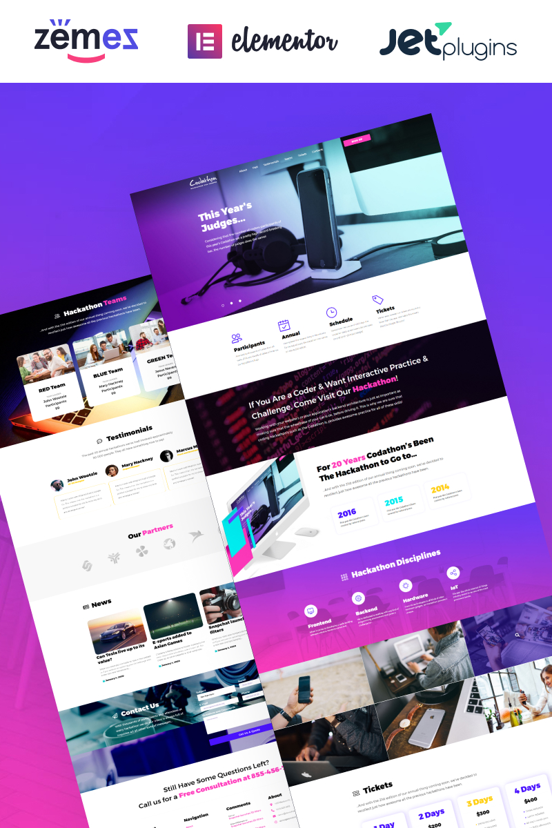 Responsivt Codathon - Hackathon for Coders Landing WordPress-tema #63940