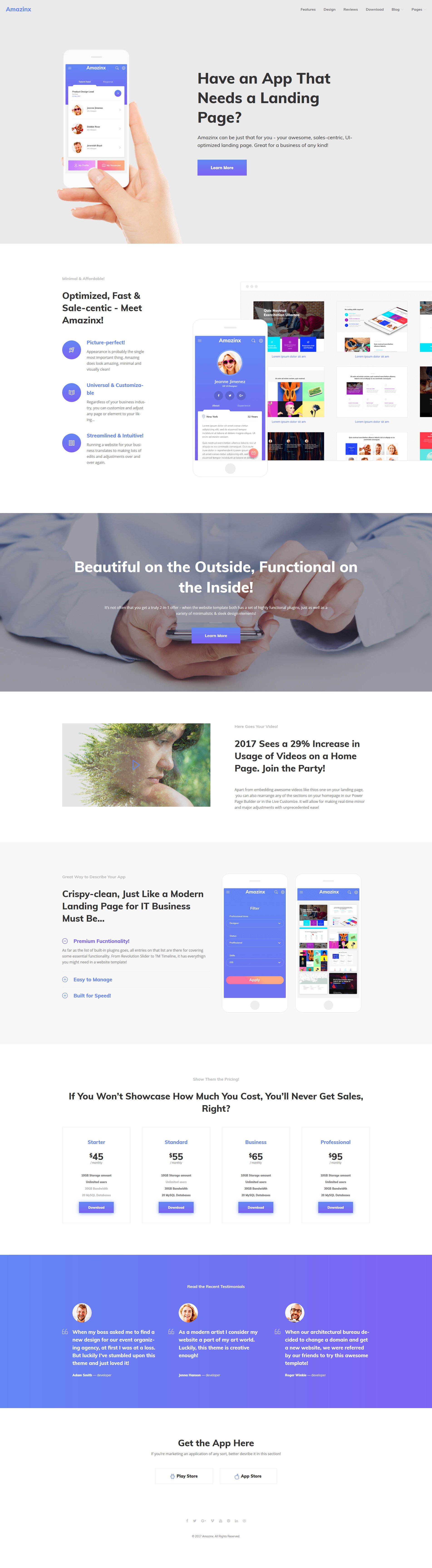 Tema De WordPress "Amazinx - Mobile App Responsive One Page" #64044