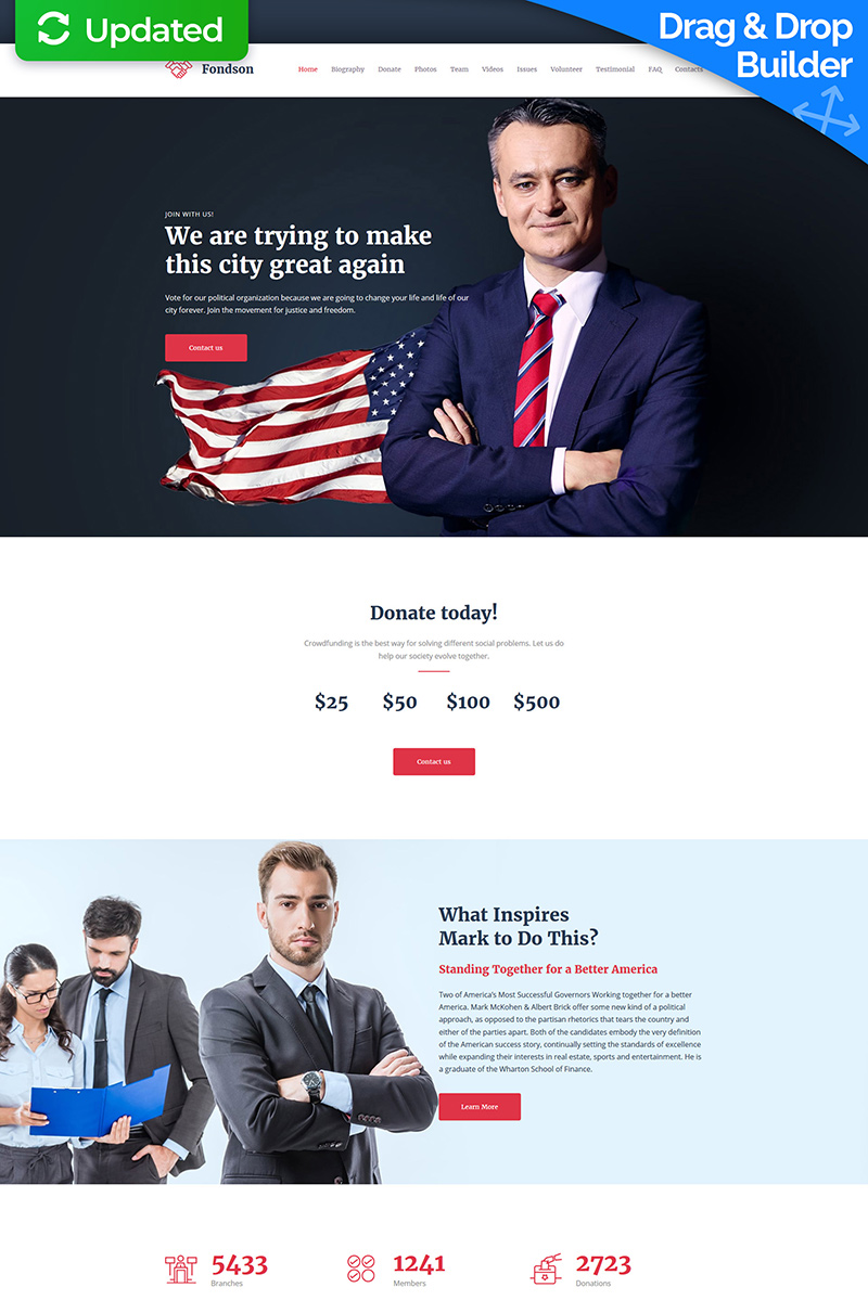 Moto CMS 3 Template namens "Fondson - Political Candidate Premium" #64197 - Screenshot