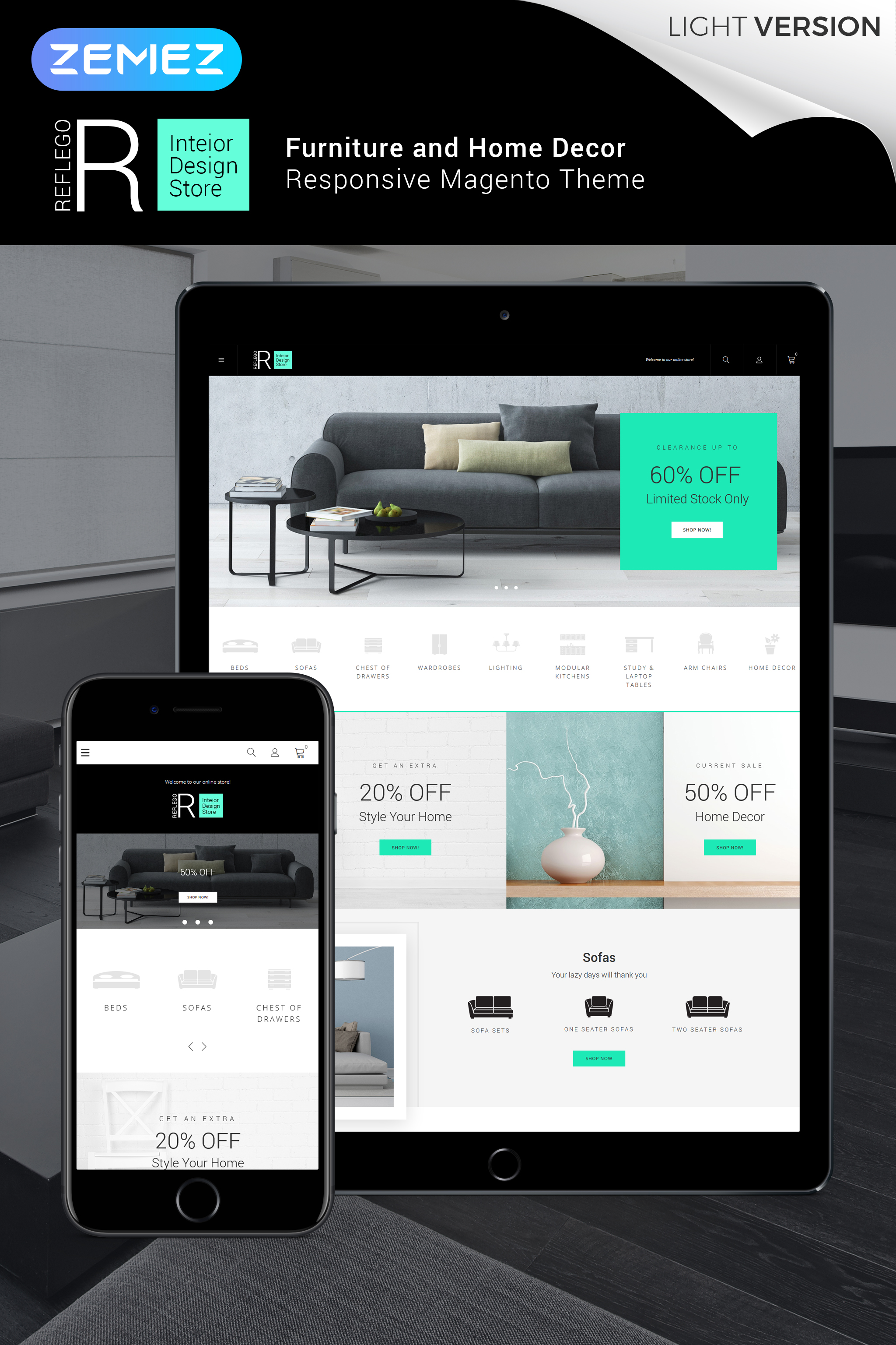 "Reflego - Furniture & Home Decor" 响应式Magento模板 #64138