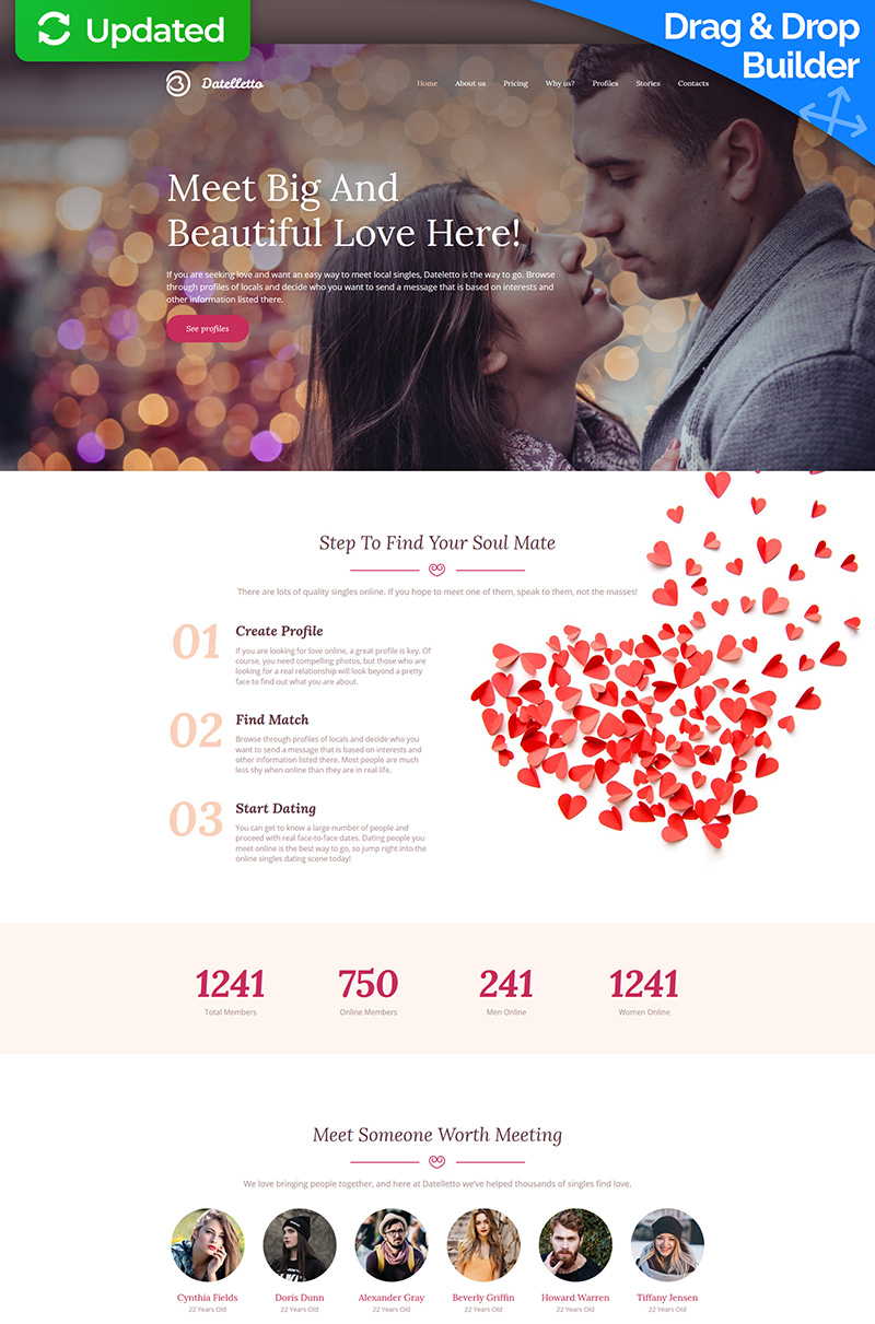 "Datelletto - Dating Premium" - адаптивний MotoCMS 3 шаблон №64208 - скріншот
